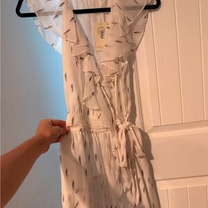 Ramy brook Cream Feather Print Wrap Dress 100 percent silk